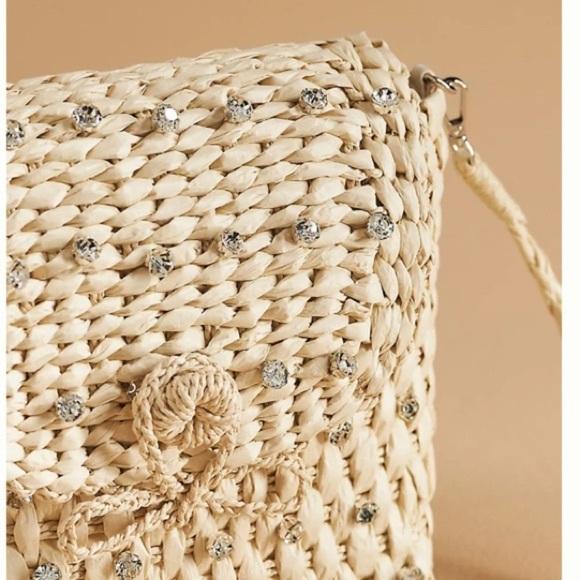 NWT/ ANTHROPOLOGIE Embellished Straw Crossbody Bag/ BRAND NEW - Picture 3 of 8